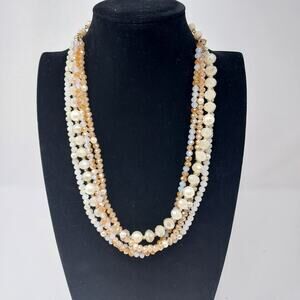 Four Strand Glass Bead Faux Pearl Necklace Beach Colors Spring Summer 22"
